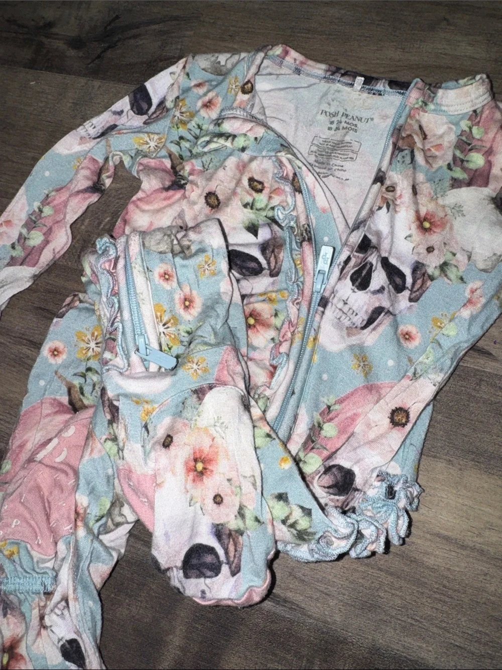 Posh Peanut Floral Skull Pumpkin Bamboo Ruffle Zippy 18-24M GUC